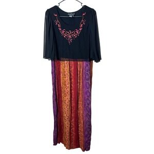Carole Little Maxi Dress Womens 12 Black Orange Purple Floral